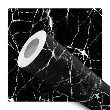 Imagem de Papel de Parede Adesivo Preto e Branco Mármore Cozinha Banheiro Lavabo