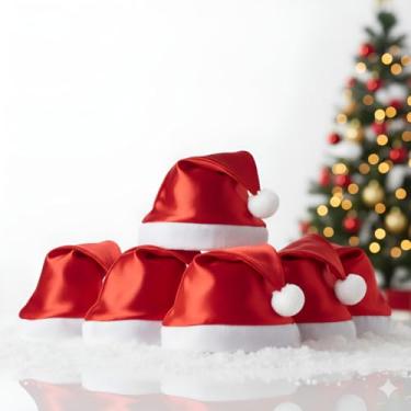 Imagem de Kit 20 Gorro Gorros Papai Noel Cetim Vermelho e Branco Fantasia Natal,Touca Natalina Para Festa