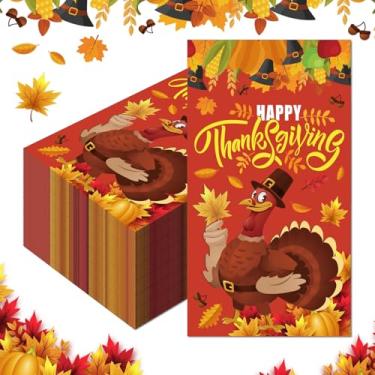 Imagem de 60 guardanapos descartáveis de Ação de Graças, guardanapos de papel de outono para festa do dia da Turquia, toalhas de papel de mão de folhas de bordo para banheiro, cozinha, jantar, reuniões de