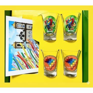 Imagem de Copo Shot Dose Mapa do Brasil/Arara. Kit 04 unidades. Souvenir Lembrança do Brasil/BRASILMANIA/Presente Colecionável/Turista/Gifts Intercâmbio/Decoração/Finger Foods/Vidro Decorado 60ml.
