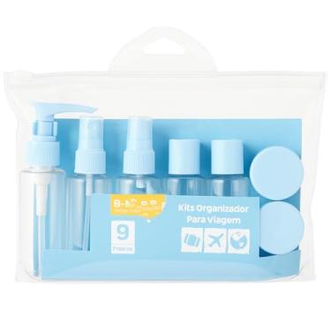 Imagem de Frascos para Viagem Kit 9 Peças com Estojo Transparente Ideal para Shampoo Condicionador Sabonte Líquido Cremes Hidratante com Funil para Encher Recipientes Cosméticos. cor Azul