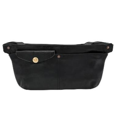 Imagem de Bolsa transversal de couro com destaque dourado bolsa de couro premium – Pochete elegante com as mãos livres para aventuras diárias, Preto, Casual