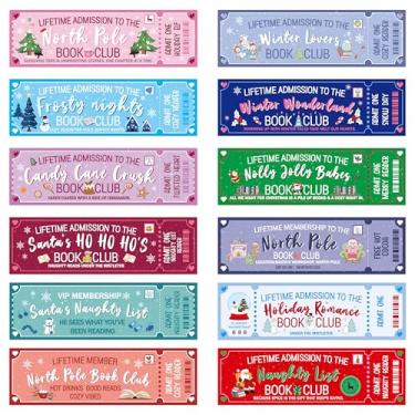 Imagem de 240 marcadores de página de ingressos para o clube do livro de Natal, marcador de página de leitura de Natal com rena de Papai Noel, presentes de inverno para amantes de livros, escola, alunos