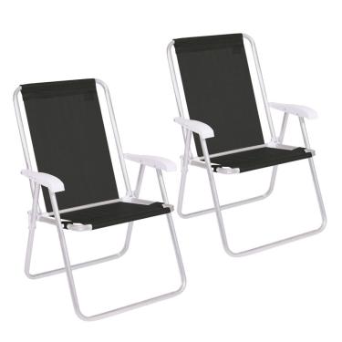 Imagem de Kit 2 Cadeira Conforto Encosto Alto Alumínio Sannet Praia Piscina Preta - 2181 Mor