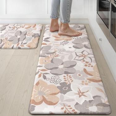 Imagem de GENIMO Tapetes de cozinha para chão 2 peças, tapetes de cozinha acolchoados, antiderrapante, lavável, tapete antifadiga para casa de fazenda, impermeável, tapete confortável para escritório, casa