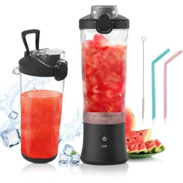 Imagem de Liquidificador pessoal portátil – copo mini liquidificador recarregável por USB de 590 ml com 6 lâminas afiadas para batidos, vitaminas e viagens