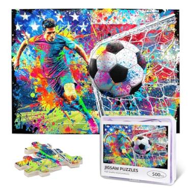 Imagem de Colorful Soccer Sports Jigsaw Puzzle 500 Pieces Puzzles for Adults Ball Sport Painting Jigsaw Puzzle Graffiti Football Wooden Puzzles for Challenging Family Activity Games DIY for Home Wall Gifts