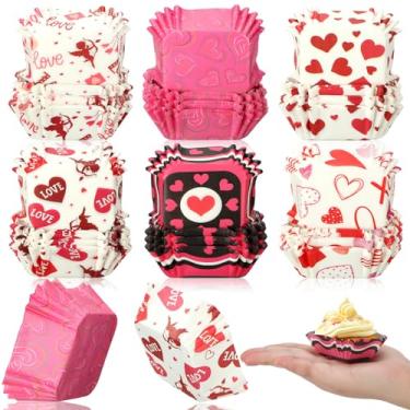 Imagem de Uiifan 1200 peças de forros de cupcake de papel para o dia dos namorados, formas de assar de coração, mini forros de cupcake quadrados descartáveis para decoração de festa de aniversário de casamento