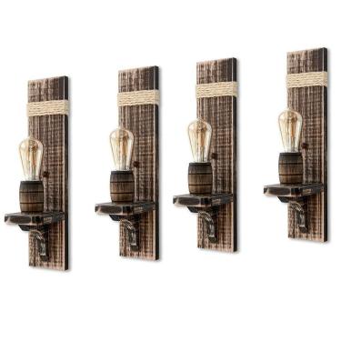Imagem de Kit 4 Arandelas Luminária De Parede Rústica Madeira Colonial