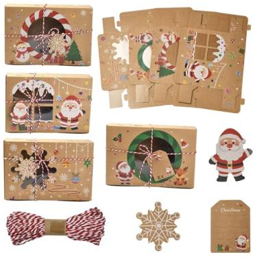 Imagem de Airssory 12 peças, 4 estilos, caixa de presente de Natal, caixa de presente de papel kraft, caixas de doces de gengibre com janela para embrulho de presente de festa de Natal - 20,5 x 14 x 6 cm
