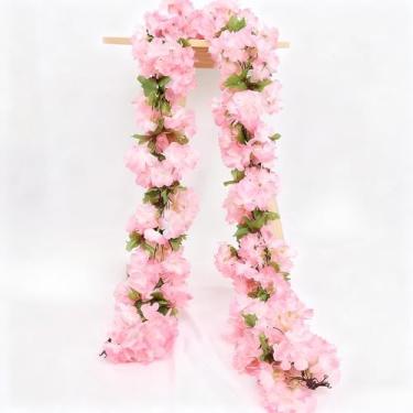 Imagem de 230 cm Flores de cerejeira artificiais de ratã decoração de arco de casamento guirlanda de trepadeira simulação de flores de seda decoração de festa em casa (rosa)