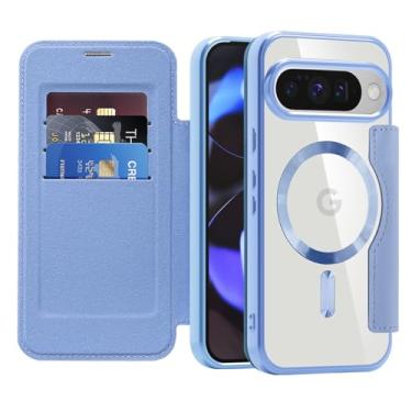 Imagem de ZYQEEE Capa carteira para Google Pixel 10/10 Pro, capa flip de couro com capa para câmera e suporte para cartão, capa protetora magnética para celular, grau militar 360° à prova de choque - azul