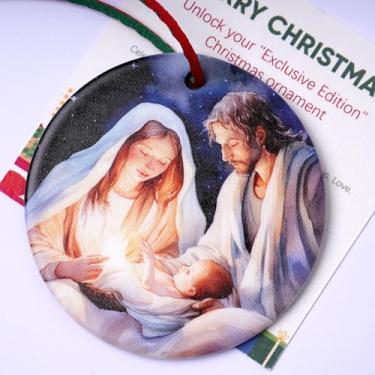 Imagem de Enfeites de Natal de presépio – Enfeite de cerâmica cristão Jesus presente para famílias abandonadas, padrinhos religiosos, colegas para decoração de árvore de Natal e caixa de presente