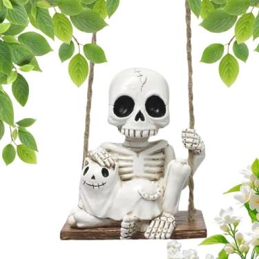 Imagem de Decoração de caveiras - acessórios de carro esqueleto de Halloween | Pingente giratório de carro de cachorro fantasma fofo para espelho retrovisor, maçaneta de porta, cerca de pátio de jardim