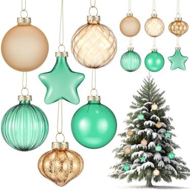 Imagem de Leitee Conjunto de 12 peças de enfeites de bola de Natal de vidro de 4 cm para decoração de árvore de Natal, bolas de vidro transparentes douradas verdes à prova de estilhaçamento, para presentes de