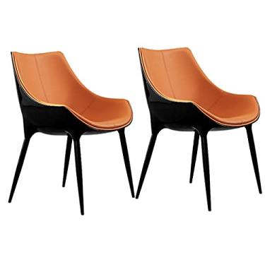 Imagem de Cadeiras de móveis de cozinha para sala de jantar modernas conjunto de 2 cadeiras de cozinha para sala de estar de couro com encosto alto acolchoado macio cadeiras de acento pés de aço afunilados