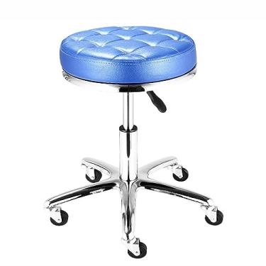 Imagem de Banqueta com rodinhas de couro PU, cadeira giratória ajustável, assento confortável com 5 rodas e banqueta redonda para salão de beleza e barbearia