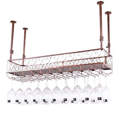 Imagem de Prateleiras de vinho de teto altura ajustável suporte de garrafa de vinho pendurado no teto rack de metal ferro para copos de vinho cozinhas bar taças de vinho - decoração de bar doméstico (tamanho