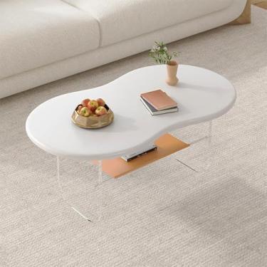 Imagem de Mesa de centro de 2 camadas com mesa central de acrílico para armazenamento, mesa de sofá, mesa moderna para chá/lanche, mesa de servir café da manhã, mesa de canto para sala de estar, fácil de