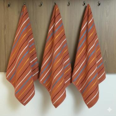 Imagem de Kit Pano de Prato Atoalhado 3 Peças, 100% Algodão, 70x45cm, Listrado Colorido, Felpudo, Alta Absorção para Cozinha, Pano de Copa, Toalha de Cozinha (Terracota)
