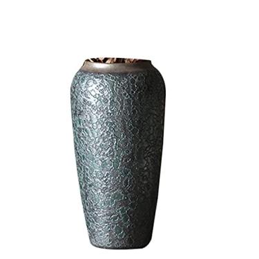 Imagem de Yalych Vaso decoração escritório retrô vaso de cerâmica áspera vaso de flores secas ornamento vaso nórdico cerâmica sala de estar arranjo de flores decoração de casa (cor: grande)