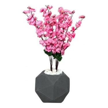 Imagem de Flor Cerejeira Pessegueiro Artificial Buque Com Vaso Esfera Cinza Escuro