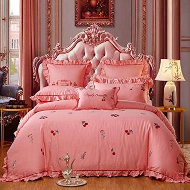 Imagem de Jogo de cama bordado, rosa, cereja, conjunto de capa de edredom, fronhas, 4 peças/7 peças, estilo queen size, 4 peças (estilo de capa de cama 4 peças)