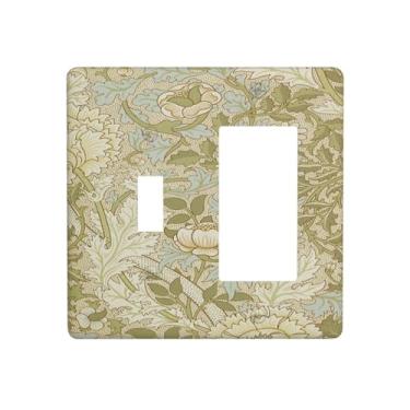 Imagem de Naiqadnehz Capas de tomada vintage floral verde oliva bege 1 interruptor 1 interruptor de luz conjunto de interruptor de luz placa decorativa placa de parede elétrica para decoração de cabine de