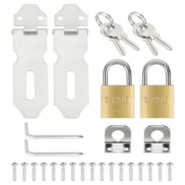 Imagem de PATIKIL 2 peças de ferrolho de cadeado de aço inoxidável, ferrolho de trava de 5,5 cm, trava deslizante para porta, fecho de segurança com trava de cobre única e parafusos para armário, jardim