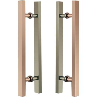 Imagem de ZDJZMGZ Puxador de porta de entrada moderno pacote com 2 maçanetas de aço inoxidável com acabamento em ouro rosa para bar de hotel da empresa, dois lados, puxador de porta de vidro para portas duplas
