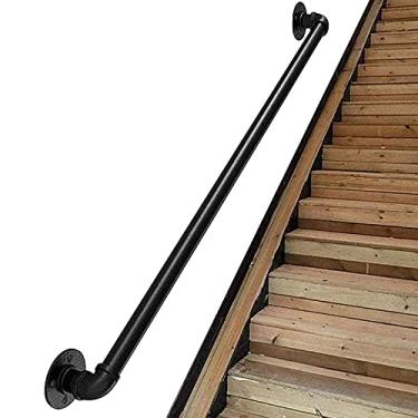 Imagem de SENNIAN Corrimãos de escadas, suportes de parede de ferro forjado, corrimão de corrimão de escada de metal, trilho de mão de deck de varanda de escadas para interior e exterior, kit de barra de apoio