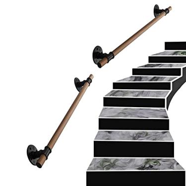 Imagem de Corrimãos de escada antiderrapantes de madeira maciça de madeira natural, uso doméstico contra a parede, grades internas do sótão para idosos, hastes de suporte de corredor (tamanho: 3,4 m)