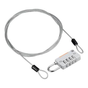 Imagem de PATIKIL Cabo de aço de segurança com trava de combinação de 4 dígitos, 1 conjunto de corda de fio de segurança revestida de 1,6 m cadeado de laço duplo para bagagem de viagem ao ar livre, cinza claro
