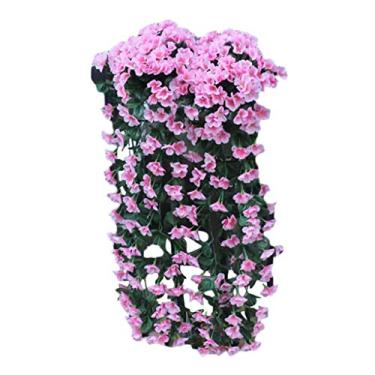 Imagem de Parede de seda artificial pendurada violeta guirlanda de flores cesta de flores orquídea flor de videira falsa decoração de casa guirlanda de flores artificiais de inverno (cor: rosa, tamanho: Talla