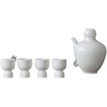 Imagem de GNHGDFFDF Conjunto de pote de saquê japonês conjunto de 5 peças, copos de vinho artesanais para frio/quente/shochu/chá, B, prático