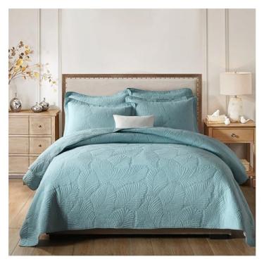 Imagem de EESCZVGBDX Colcha de cama de algodão acolchoado sólido na cama casal queen size, colcha de cama de verão para todas as estações, edredom