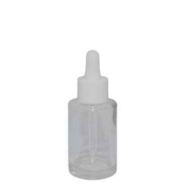 Imagem de Frasco de Vidro Reto Conta-Gotas Transparente Tampa Branca 36ml (10 unidade)