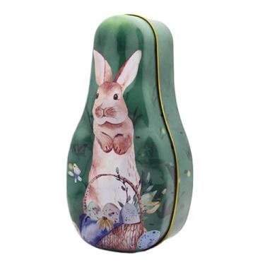 Imagem de Caixa de lata de coelho - organizador portátil para folha de flandres | Decoração vintage de feliz Páscoa para biscoitos, papelaria, joias