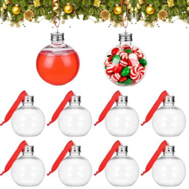 Imagem de 10 peças de enfeite de bola de Natal, bola de enfeite preenchível de plástico transparente com tampas, faça você mesmo, enfeites de árvore de Natal pendurados, garrafa de vinho, bulbos de suco de