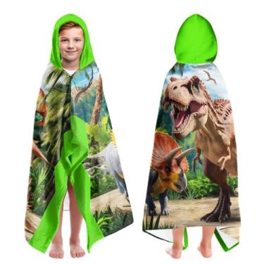 Imagem de CZZDERAM Toalhas de praia grandes com capuz para meninos com estampa de dinossauro para crianças de 7 a 10 anos, toalhas de banho com capuz para crianças adolescentes 89 x 152 cm toalha verde de