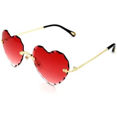Imagem de Breaksun Óculos de sol de coração sem aro para mulheres, meninas, modernos, em forma de coração, lindos óculos de sol, Vermelho dégradé, MM