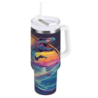 Imagem de xigua Copo vintage com estampa de dragão de 850 g com tampa e canudo, aço inoxidável de vácuo duplo isolado garrafa de água esportiva suporte para copo de café de viagem à prova de vazamento para