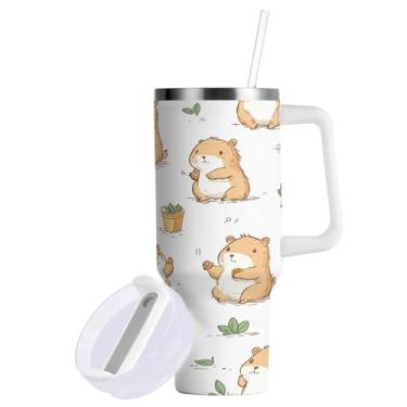 Imagem de ATTX Copo de capivara fofo de 850 g com alça - Caneca de viagem de aço inoxidável isolada a vácuo, copo de café à prova de vazamento com canudo #360