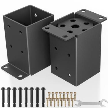 Imagem de 2 peças de base de metal 4 × 4, tamanho interno de 8,9 cm x 8,9 cm, suporte de poste resistente com divisória anticorrosiva, âncora de poste revestida com pó para placa de base de suporte de grade de