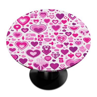 Imagem de hongjinglin Toalha de mesa redonda com borda elástica para dia dos namorados toalha de mesa redonda limpa para ambientes internos e externos, pátio, jantar, cozinha, festival, decoração para mesas de
