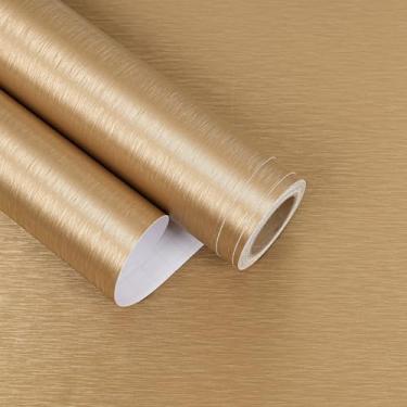 Imagem de EaseStick Papel de contato de aço inoxidável escovado dourado pálido para bancadas de geladeira, impermeável, texturizado, metálico, envoltório, papel de parede dourado, capa de lava-louças de metal