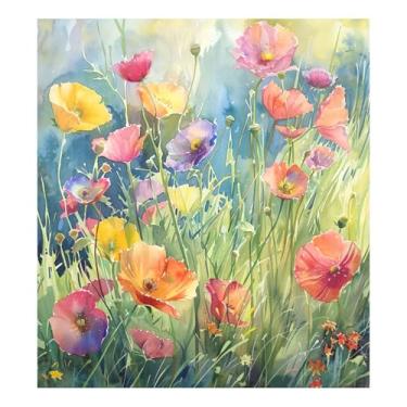 Imagem de Blueangle Capa magnética para lava-louças com estampa de flores em aquarela, decoração frontal da capa da máquina de lavar louça, adesivos de eletrodomésticos, adesivos de eletrodomésticos, 58 cm C x