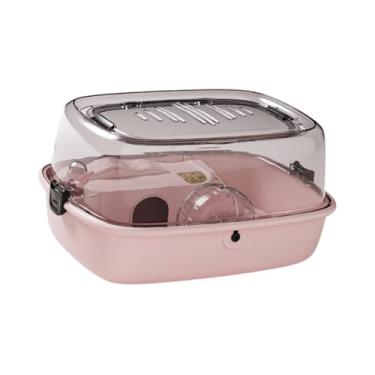 Imagem de IEUDNS Casa de gaiolas de hamster grande com top aberta, transparente, portátil e de pequenos animais Hamster Habitat for Bunny Ryes Sugar Gelider, Rosa