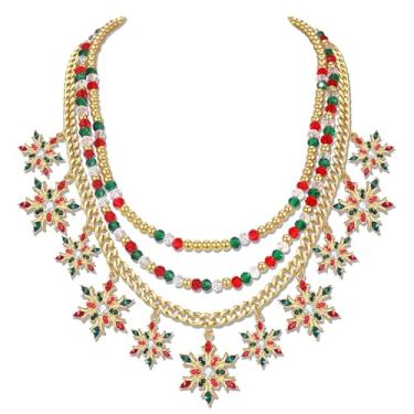 Imagem de HSWE Colar em camadas de Natal para mulheres, contas de argila douradas vermelhas e verdes, árvore de Natal, floco de neve, bengala doce, pirulito, boneco de neve, pingente de rena, colar gargantilha