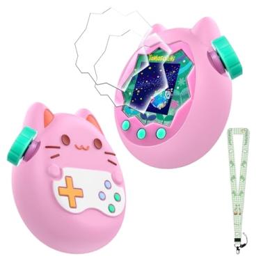 Imagem de KONXISA Capa de silicone para Tamagotchi Paradise, capa protetora de animais fofos, cordão fofo, capa protetora de silicone à prova de poeira e à prova de choque (rosa)